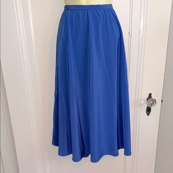 Vintage 80s Espresso Brand Royal Blue Full Polyester Midi Skirt - Picture 1 of 8